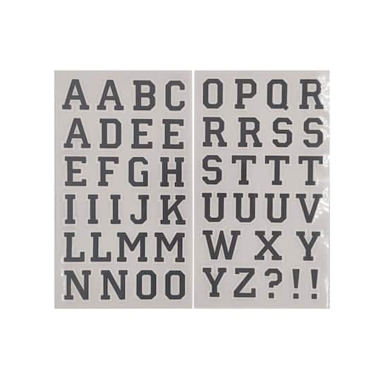 12 Packs: 49 ct. (588 total) 1.5" Iron-On Black with White Outline Athletic Letters by Make Market®